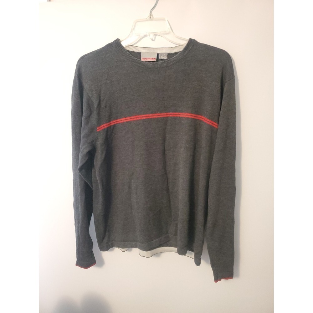 Quiksilver Gray Pullover Sweater Size Large Red Strips Mens Long Sleeve